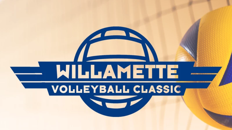 Flyer for Willamette Volleyball Classic showing the logo with a volleyball in a net behind it.