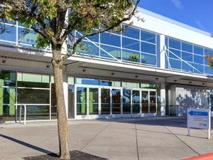 photo of Hall D, showing the front of building