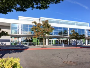 photo of Hall D, showing the front of building