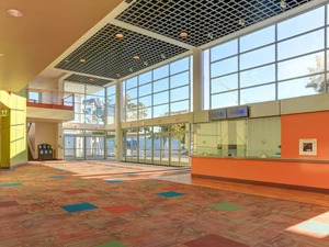 photo of Hall D, showing the lobby entrance