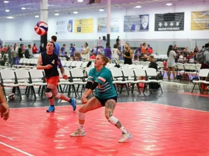 Play action at North American Gay Volleyball (NAGVA) Championships