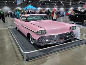 fun old pink car at the Portland Roaster Show