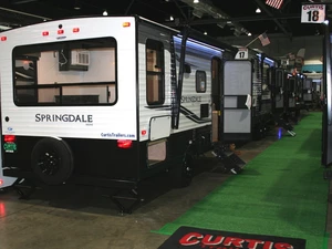 RVs lined up for sale at the RV Show