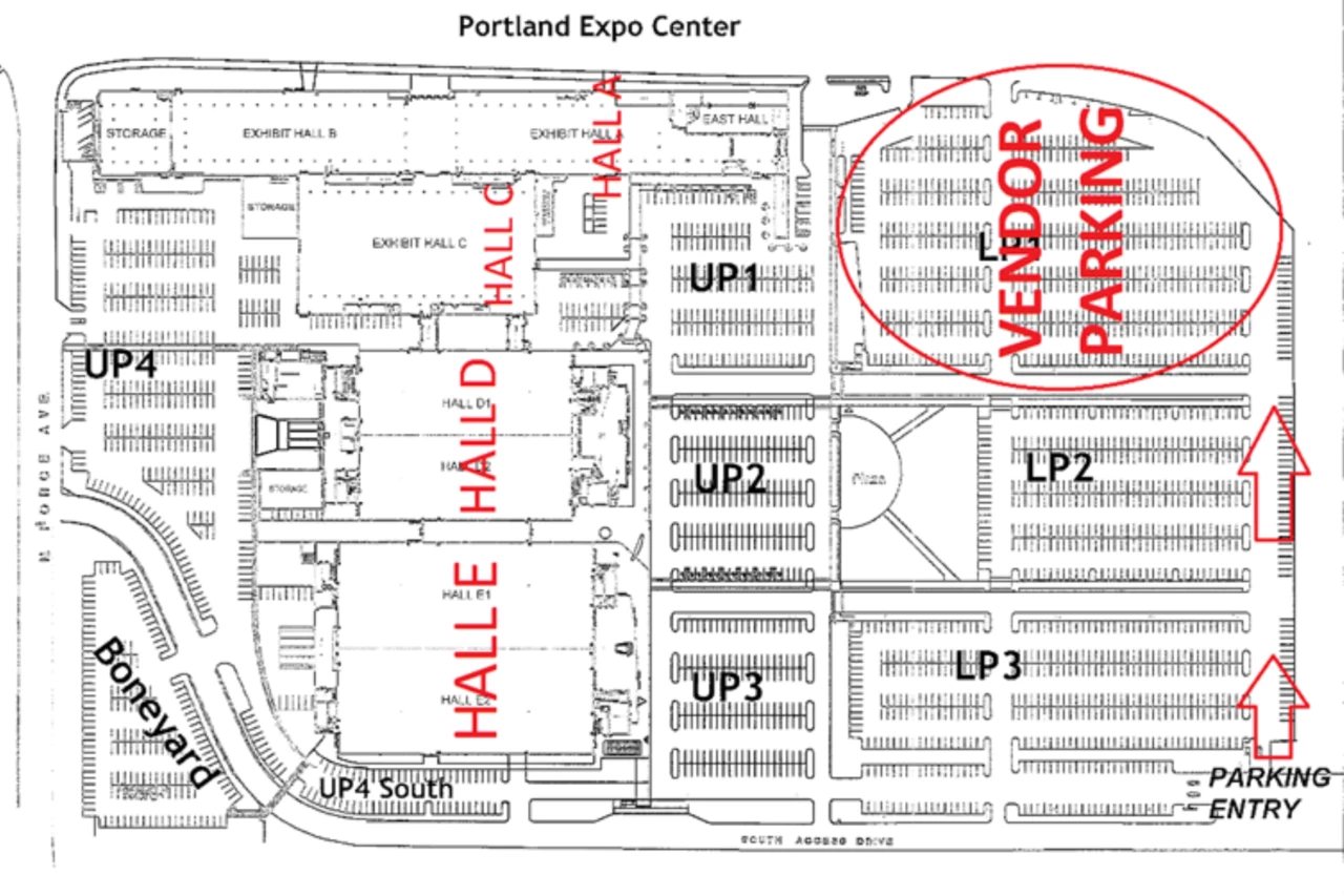 A map of vendor parking for the portland swap meet