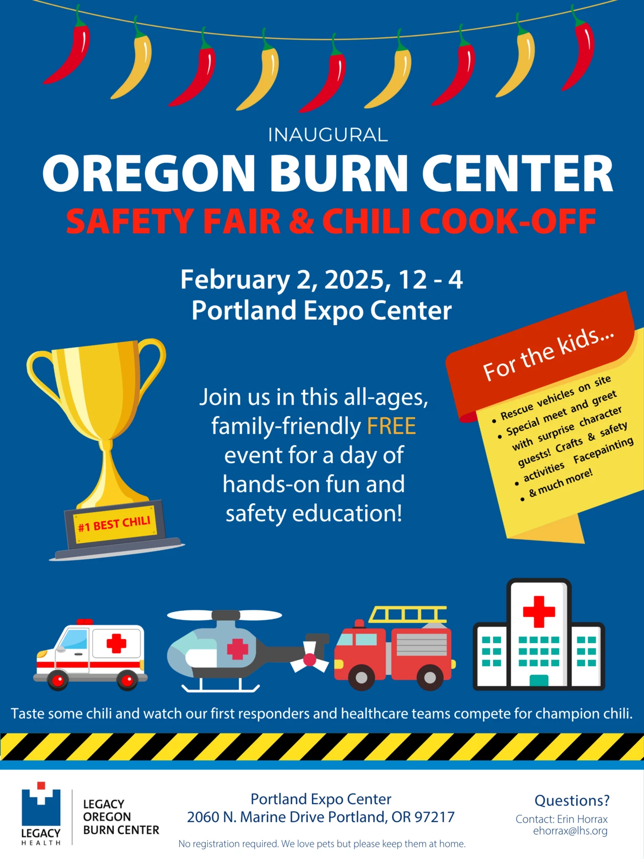 flyer for the oregon burn center safety fair & chili cook-off